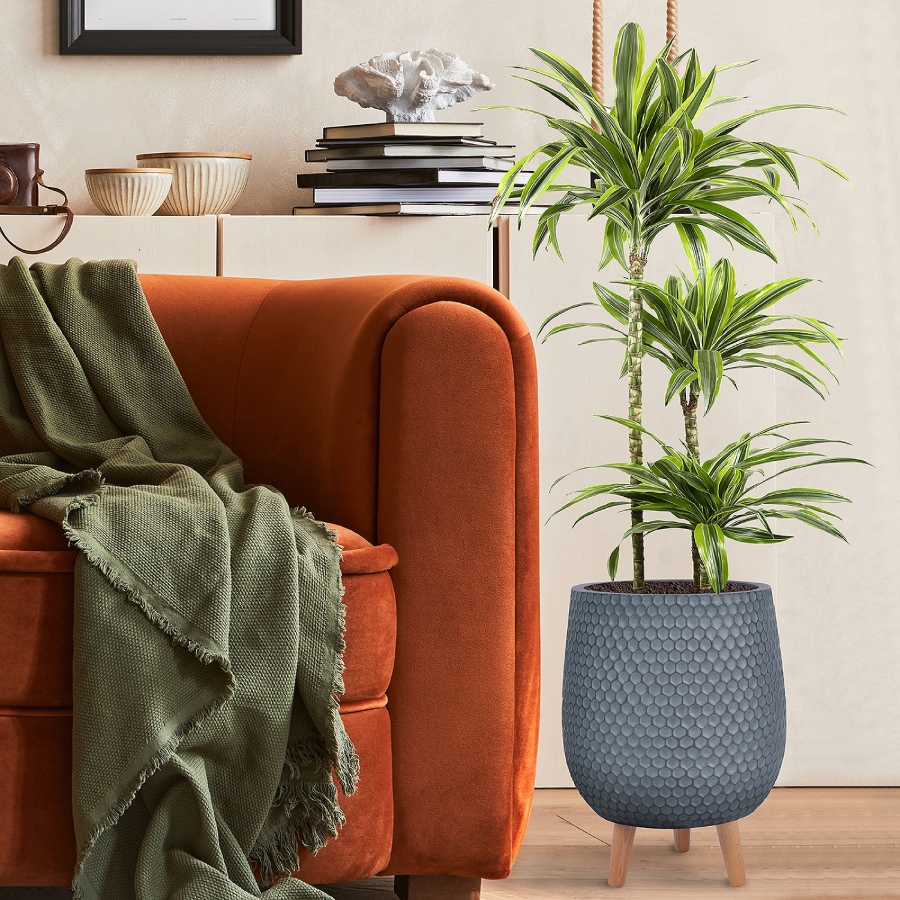 Honeycomb Style Green Grey Planter With Legs Round Indoor Plant Pot