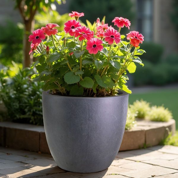 Dark Grey Washed Light Concrete Egg Garden Planter D30 H30 cm, 21 ltrs Cap.