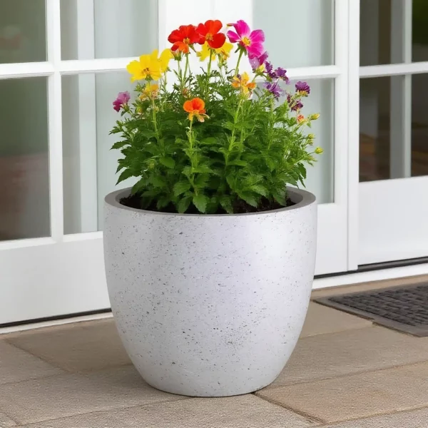 Grey Marble Light Concrete Egg Garden Planter D30 H30 cm, 21 ltrs Cap.