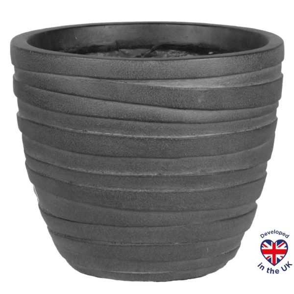 Row Black Light Concrete Egg Garden Planter D44 H37 cm, 56 ltrs Cap.