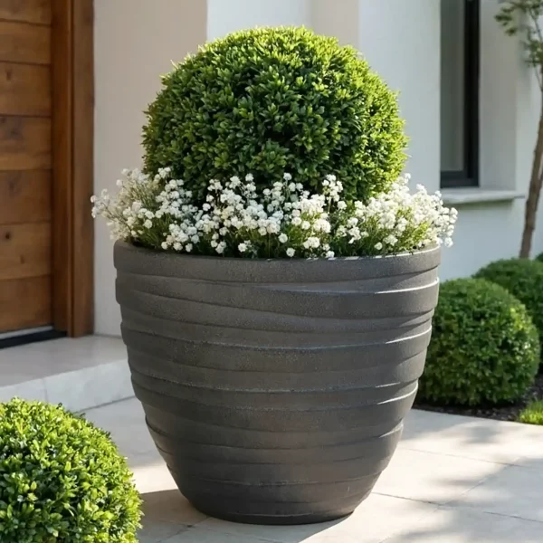 Row Black Light Concrete Egg Garden Planter D44 H37 cm, 56 ltrs Cap.