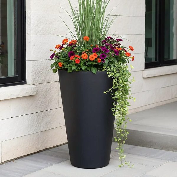 Stone Dark Grey Washed Round Garden Planter H57 L41 W41 cm, 75 ltrs Cap.