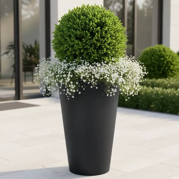 Stone Dark Grey Washed Round Garden Planter H70 L50 W50 cm, 137 ltrs Cap.