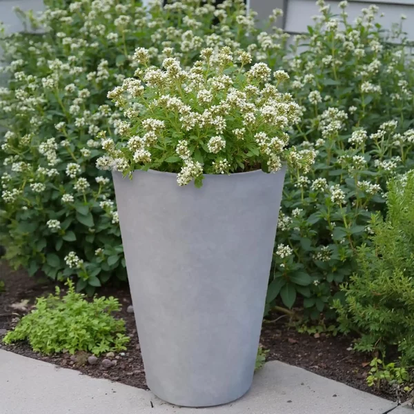 Round Stone Grey Light Concrete Garden Planter H51 L32 W32 cm, 41 ltrs Cap.