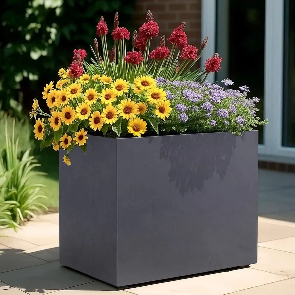 Light Concrete Faux Lead Trough Garden Planter H40 L50 W20 cm, 40 ltrs Cap.