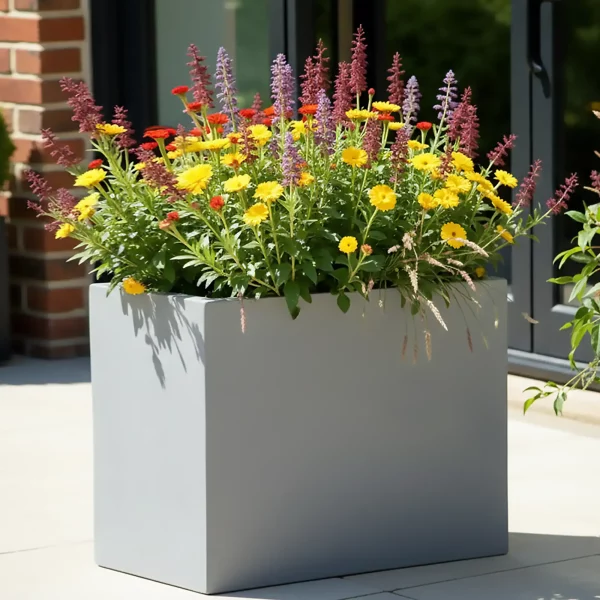 Narrow Light Concrete Grey Trough Garden Planter H50.5 L60 W30 cm, 91 ltrs Cap.