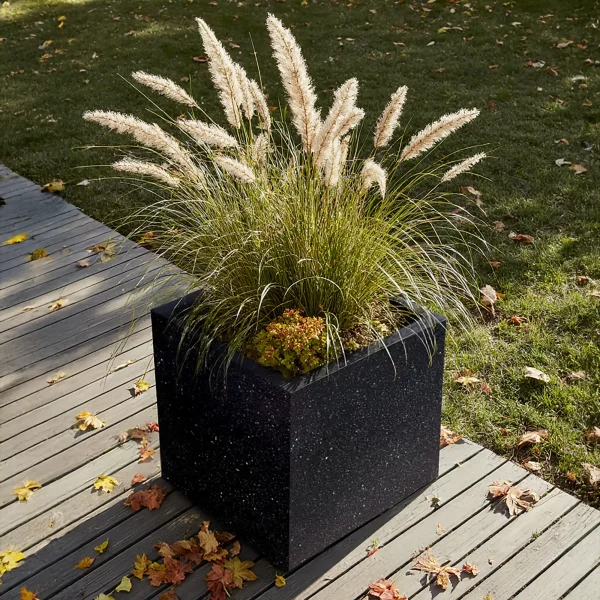 Square Box Black Terazzo Light Concrete Garden Planter H30 L30 W30 cm, 28 ltrs Cap.