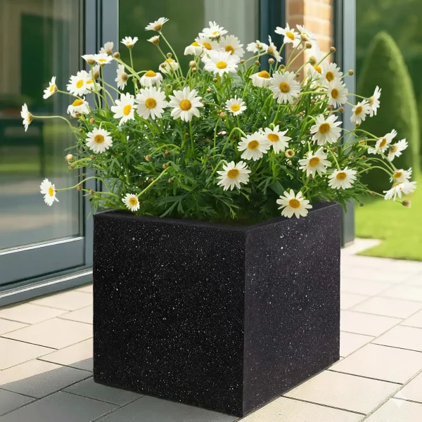 Square Box Black Terazzo Light Concrete Garden Planter H40 L40 W40 cm, 66 ltrs Cap.