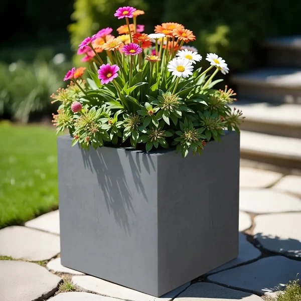 Square Box Grey Light Concrete Garden Planter H30 L30 W30 cm, 27 ltrs Cap.