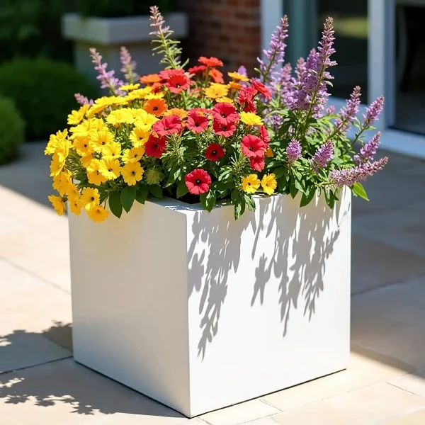 Square Box White Light Concrete Garden Planter H40 L40 W40 cm, 65 ltrs Cap.