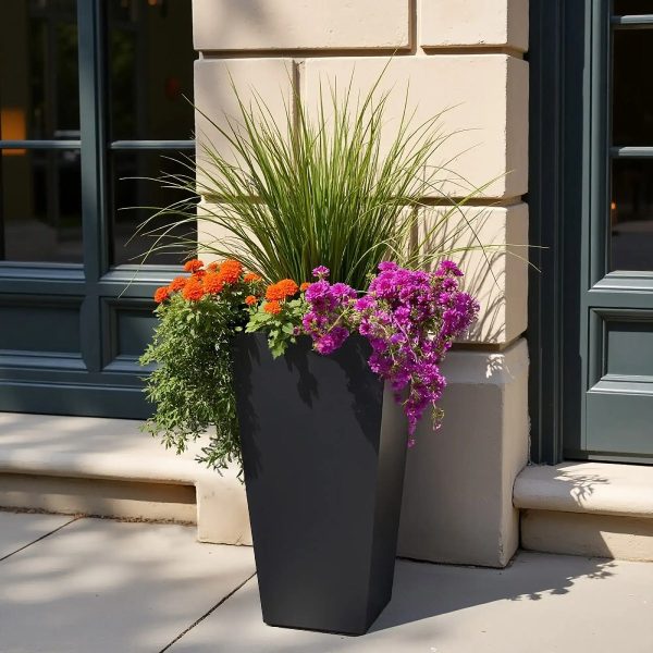 Tall Tapered Black Light Concrete Garden Planter H50.5 L24.5 W24.5 cm, 30 ltrs Cap.