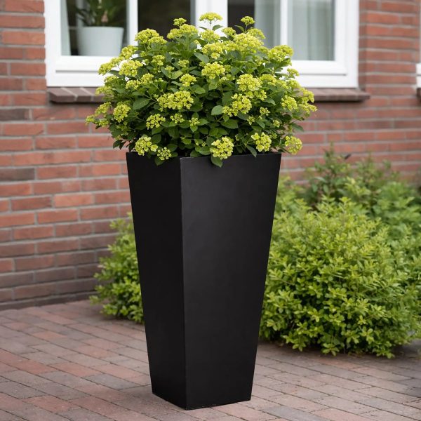 Tall Tapered Black Light Concrete Garden Planter H65 L32 W32 cm, 67 ltrs Cap.