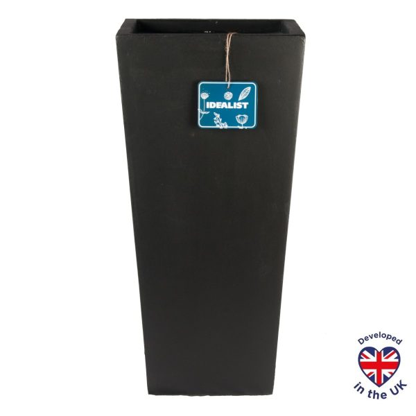Tall Tapered Black Light Concrete Garden Planter H89 L43 W43 cm, 165 ltrs Cap.
