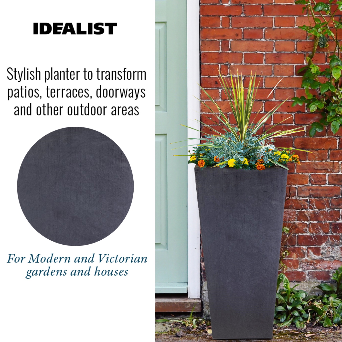 Tall Tapered Contemporary Faux Lead Light Concrete Garden Planter H89 ...