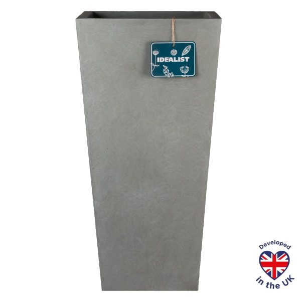 Tall Tapered Grey Light Concrete Garden Planter H50.5 L24.5 W24.5 cm, 30 ltrs Cap.