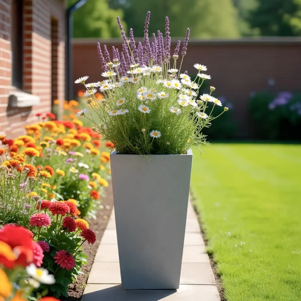 Tall Tapered Grey Light Concrete Garden Planter H50.5 L24.5 W24.5 cm, 30 ltrs Cap.