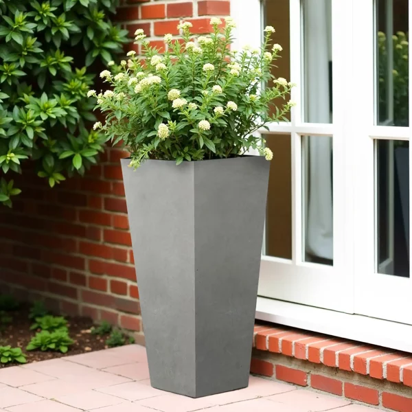 Tall Tapered Grey Light Concrete Garden Planter H65 L32 W32 cm, 67 ltrs Cap.