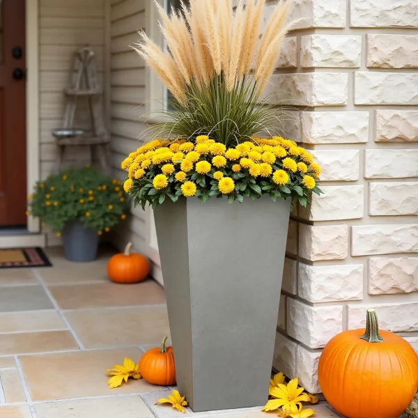 Tall Tapered Grey Light Concrete Garden Planter H89 L43 W43 cm, 165 ltrs Cap.