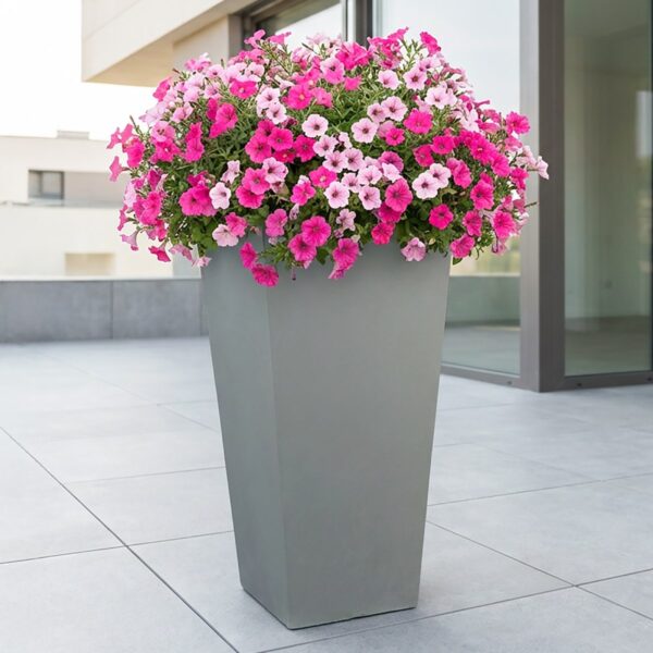 Tall Tapered Grey Light Concrete Garden Planter H89 L43 W43 cm, 165 ltrs Cap.