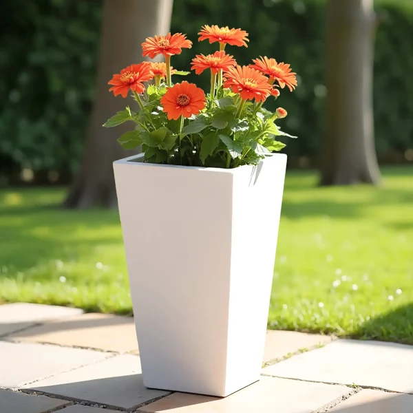 Tall Tapered White Light Concrete Garden Planter H50.5 L24.5 W24.5 cm, 30 ltrs Cap.