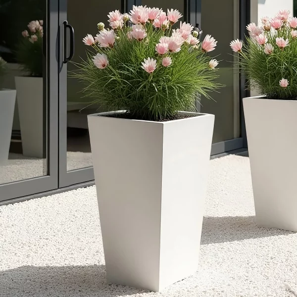 Tall Tapered White Light Concrete Planter H89 L43 W43 cm, 165 ltrs Cap.