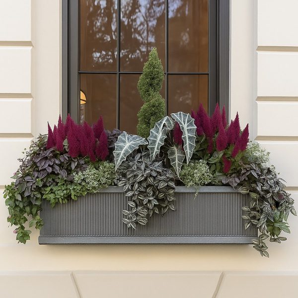 Vertical Ribbed Vintage Style Grey Window Box Garden Planter H17 L60 W17 cm, 17 ltrs Cap.