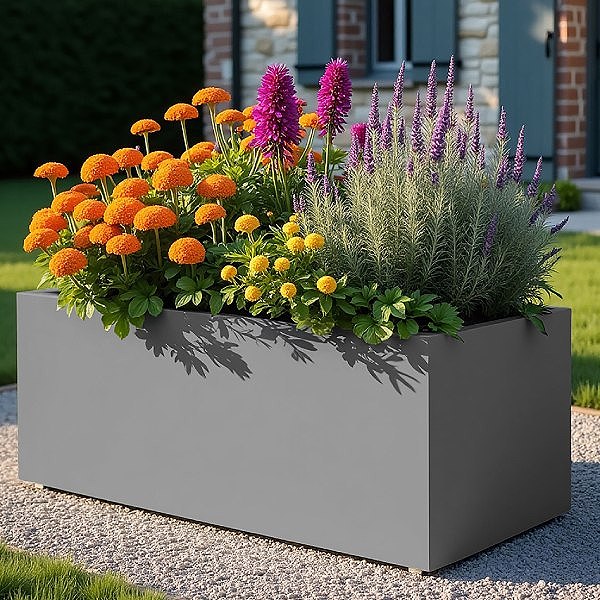 Grey Light Concrete Trough Garden Planter H37.5 L80 W37 cm, 111 ltrs Cap.
