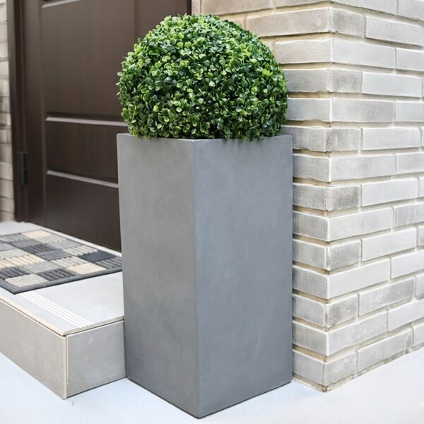 Tall Square Grey Light Concrete Garden Planter H80 L40 W40 cm, 132 ltrs Cap.