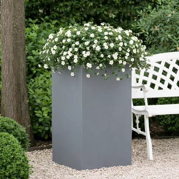 Tall Square Grey Light Concrete Garden Planter H80 L40 W40 cm, 132 ltrs Cap.