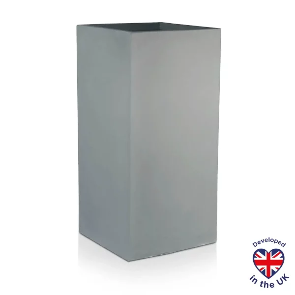 Tall Square Grey Light Concrete Garden Planter H60 L27 W27 cm, 44 ltrs Cap.