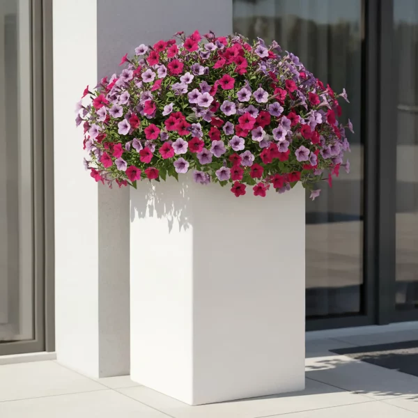 Tall Square White Light Concrete Garden Planter H80 L40 W40 cm, 132 ltrs Cap.