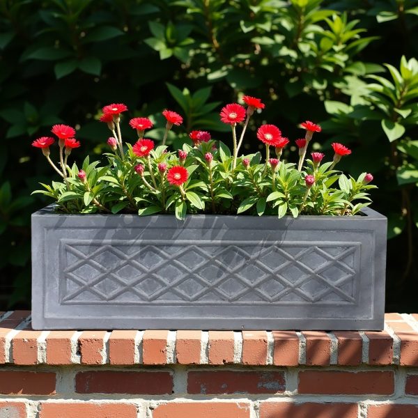 Window Box Faux Lead Lattice Grey Light Stone Garden Planter W22 H22 L60 cm, 29 ltrs Cap.