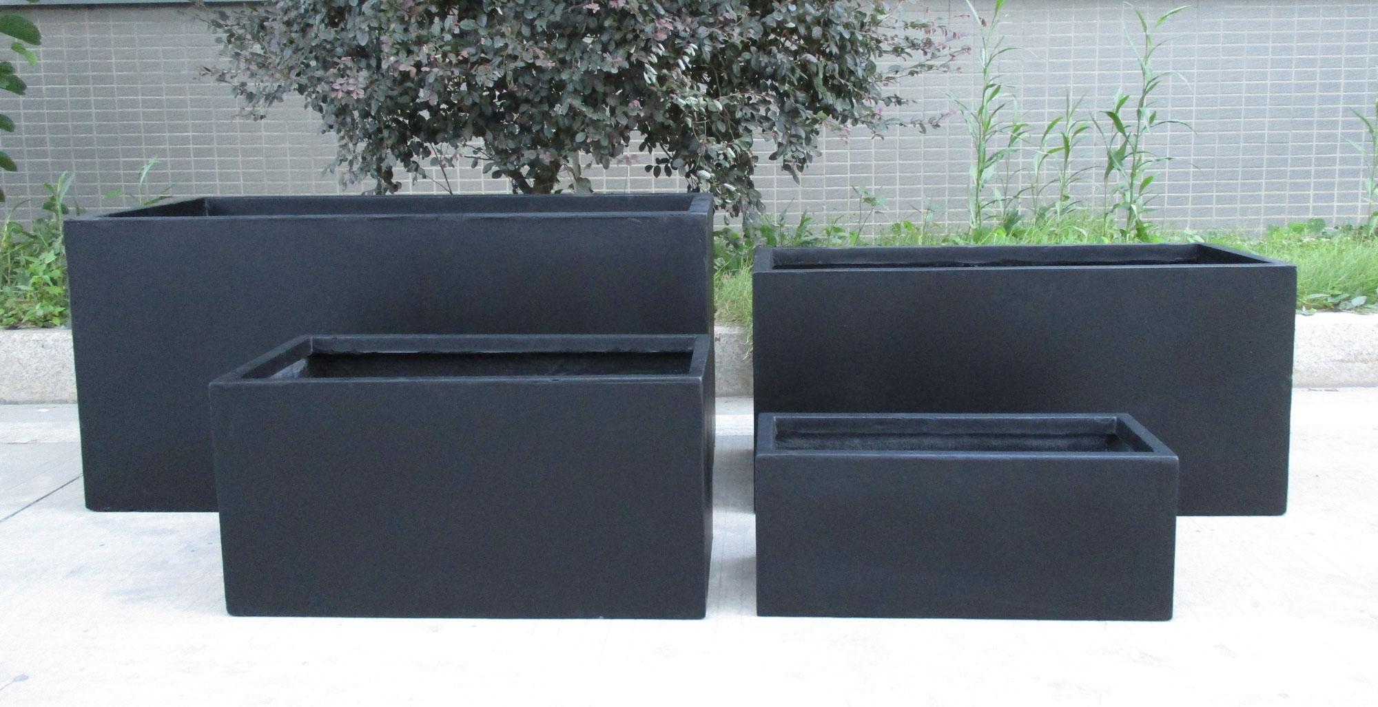 Contemporary Black Concrete Trough Planter H30 L60 W30 cm, 54 ltrs Cap