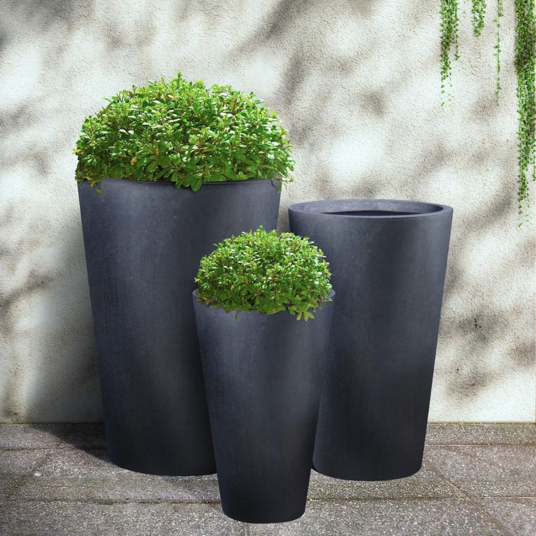 Contemporary Stone Dark Grey Washed Round Planter H70 L50 W50 cm, 137 ...