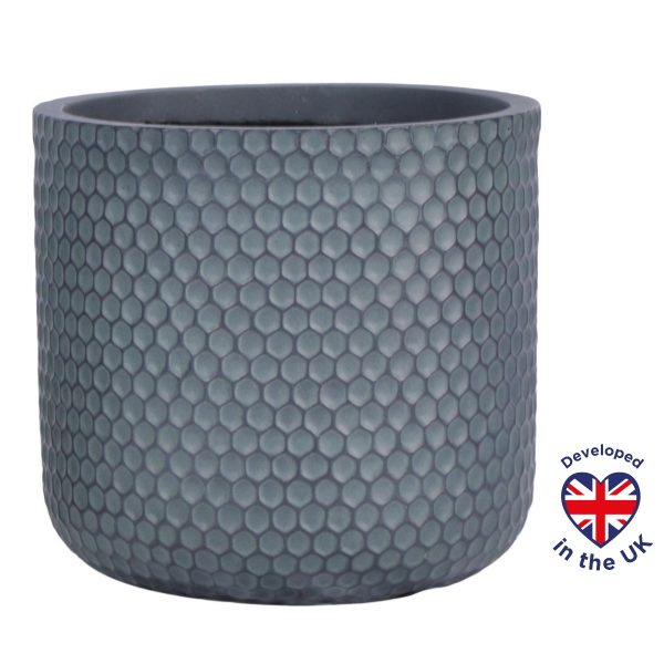 Honeycomb Style Slate Grey Cylinder Round Outdoor Planter D37.5 H37 cm, 40.9 ltrs Cap.