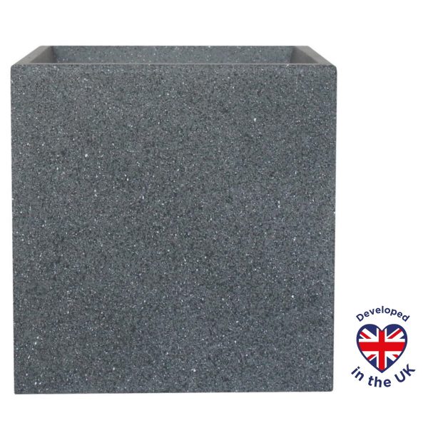 Textured Concrete Effect Square Grey Outdoor Planter W39.5 H40 L39.5 cm, 62.4 ltrs Cap.