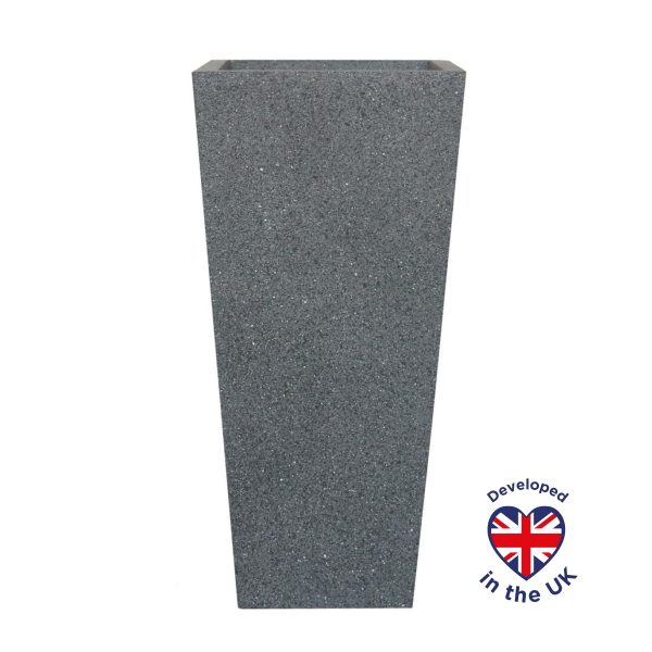 Textured Concrete Effect Tall Tapered Grey Outdoor Planter W24.5 H51 L24.5 cm, 30.6 ltrs Cap.
