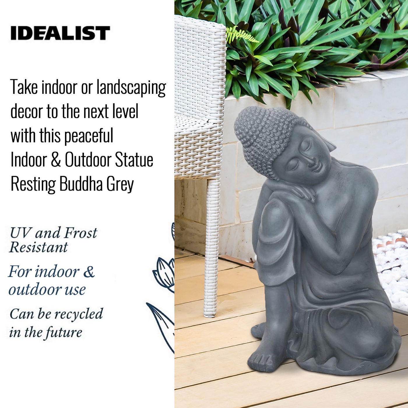 Resting Buddha Grey Indoor and Outdoor Statue L35.5 W34 H50.5 cm buy ...