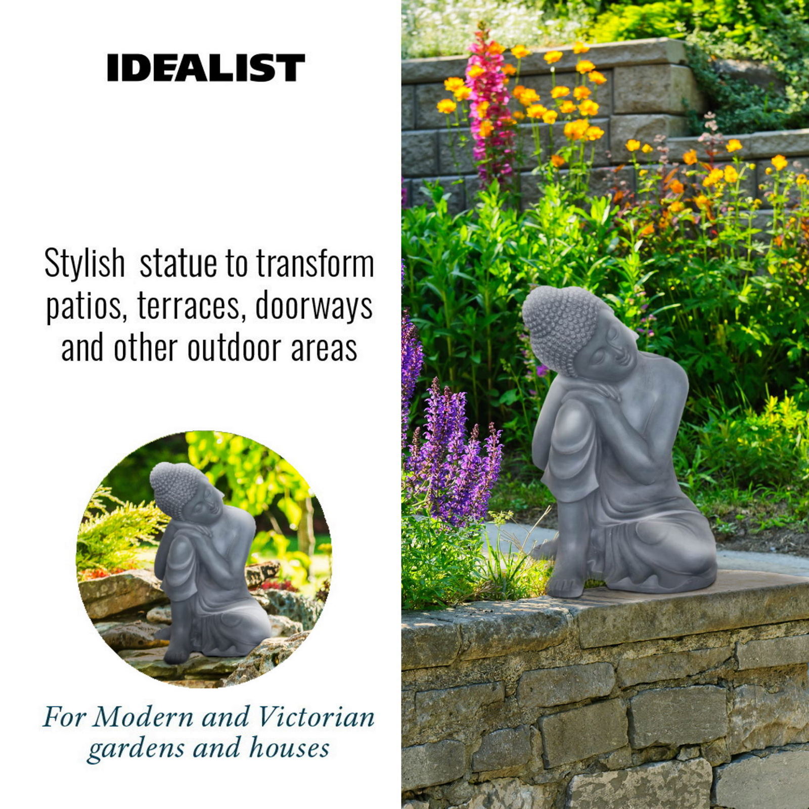 Resting Buddha Grey Outdoor Statue L35.5 W34 H50.5 cm buy from £76.99 ...