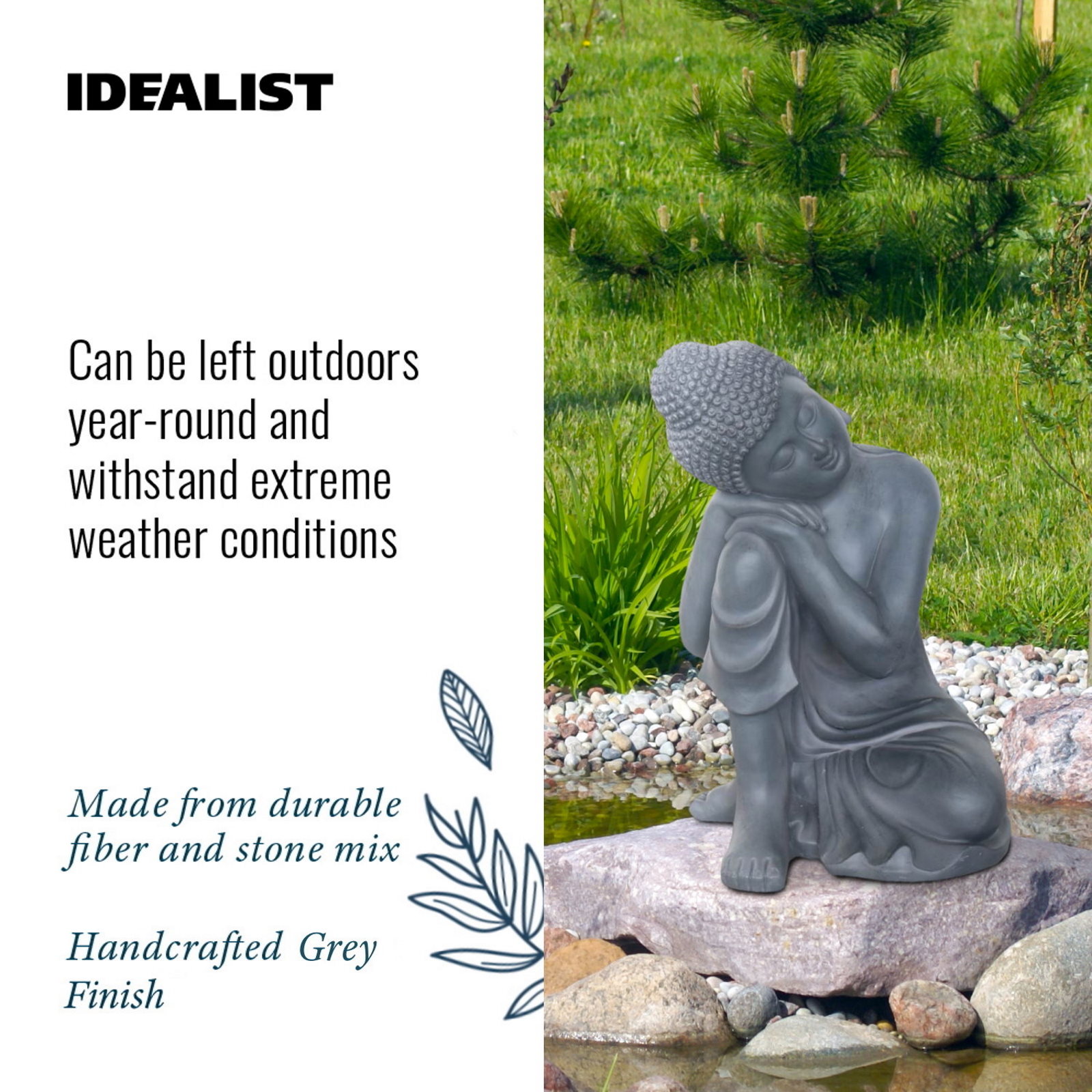 Resting Buddha Grey Outdoor Statue L35.5 W34 H50.5 cm buy from £109.99 ...