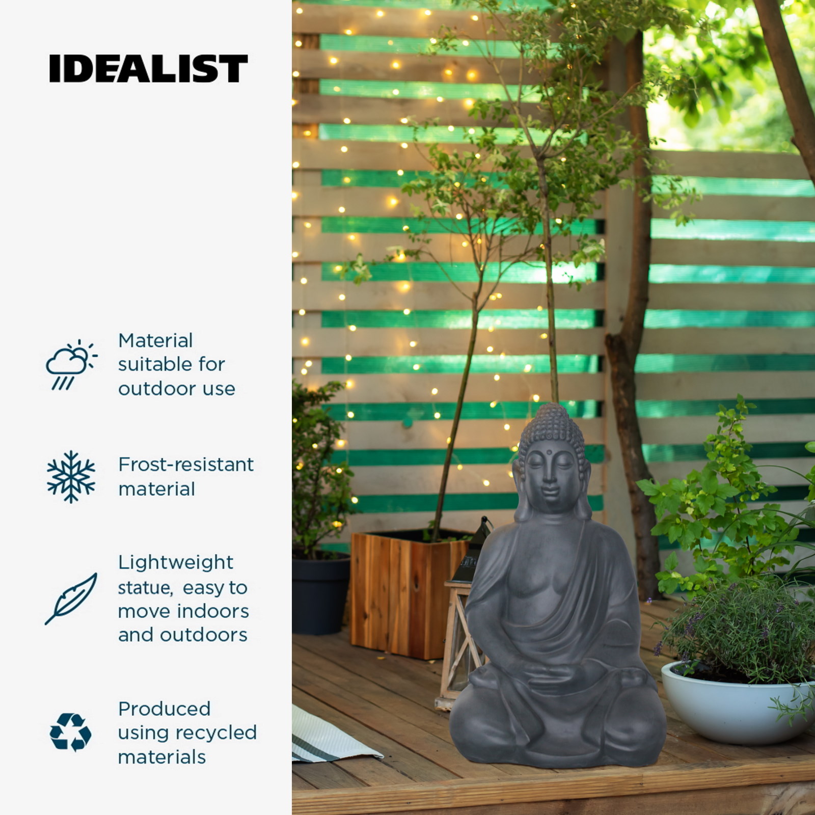 Sitting Buddha Grey Outdoor Statue L35.5 W26,5 H50.5 cm buy from £68.99 ...