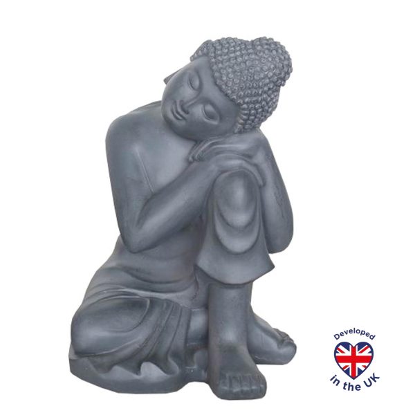 Resting Buddha Grey Outdoor Statue L27.5 W24.5 H35.5 cm