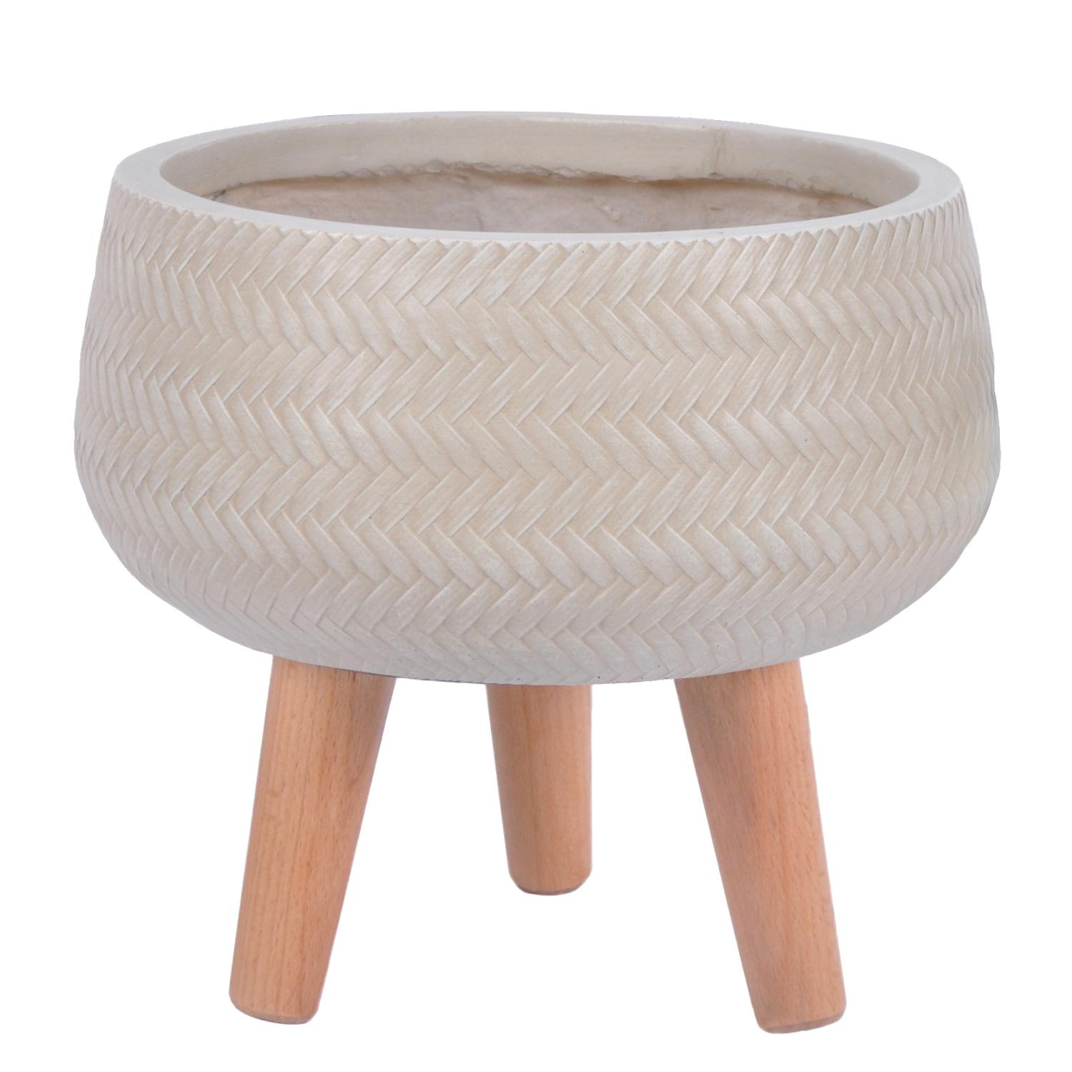 Plaited Style Beige Bowl Indoor Planter with Feet D24 H23 cm, 10.4 ltrs