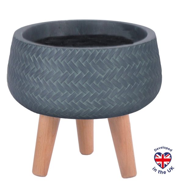 Plaited Style Slate Grey Bowl Indoor Planter with Legs D32 H26.5 cm, 10.2 ltrs Cap.