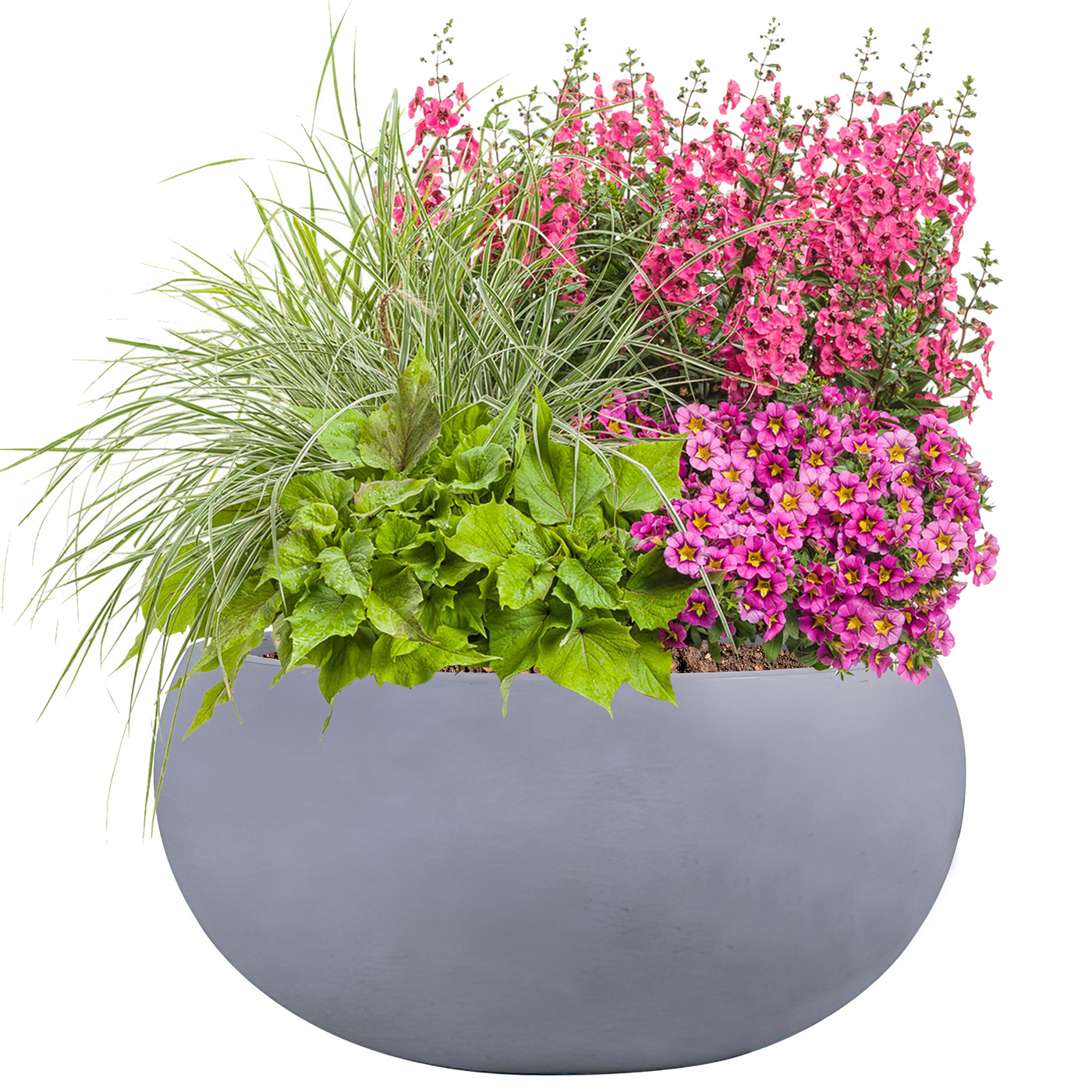 Classic Smooth Light Grey Bowl Outdoor Planter D30.5 H14 cm, 10.2 ltrs Cap.