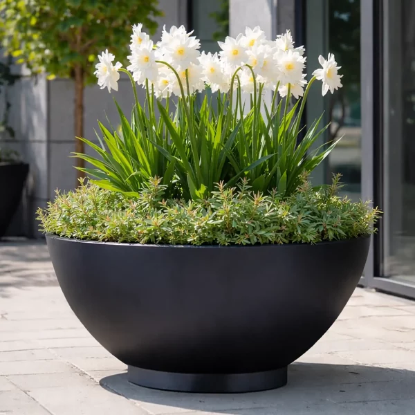 Black Dish Style Smooth Bowl Outdoor Garden Planter D55.5 H22 cm, 53.2 ltrs Cap.