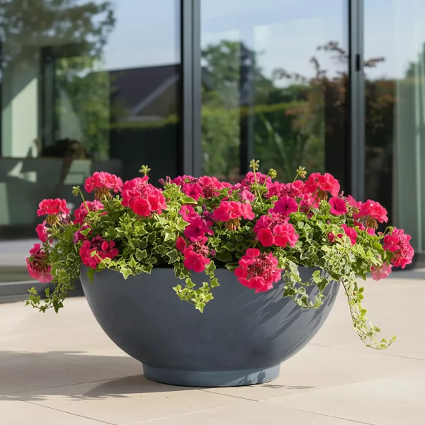 Dark Grey Dish Style Smooth Bowl Outdoor Garden Planter D45 H20 cm, 31.8 ltrs Cap.