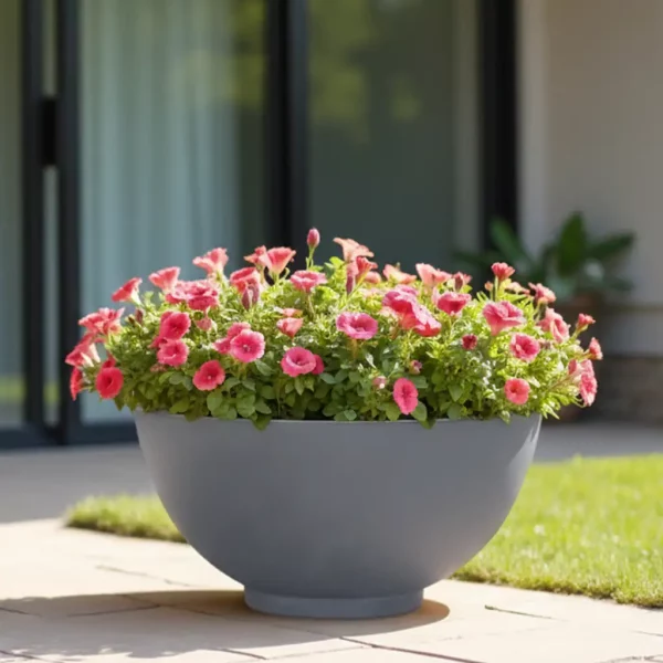 Light Grey Dish Style Smooth Bowl Outdoor Garden Planter D55.5 H22 cm, 53.2 ltrs Cap.