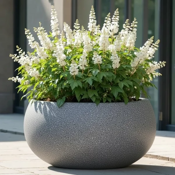 Textured Concrete Effect Grey Bowl Outdoor Garden Planter D44.5 H21.5 cm, 33 ltrs Cap.