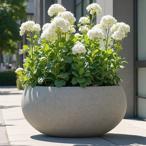 Textured Concrete Effect Sand Color Bowl Outdoor Garden Planter D44.5 H21.5 cm, 33.4 ltrs Cap.